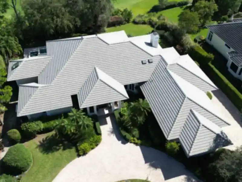 Grey concrete tile roof on a golf-course estate